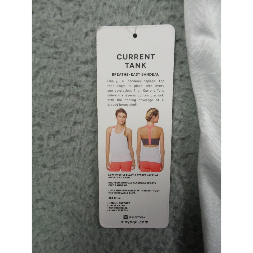 Alo Yoga Top Womens Size Large White Gray Current Tank Built-In Bra Stretch‎ NWT - Picture 11 of 12